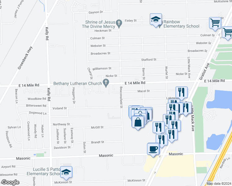 map of restaurants, bars, coffee shops, grocery stores, and more near 19586 Spagnuolo Lane in Roseville