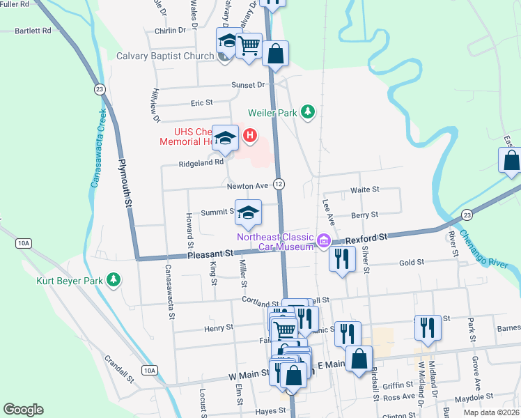 map of restaurants, bars, coffee shops, grocery stores, and more near 11 Pellett Street in Norwich