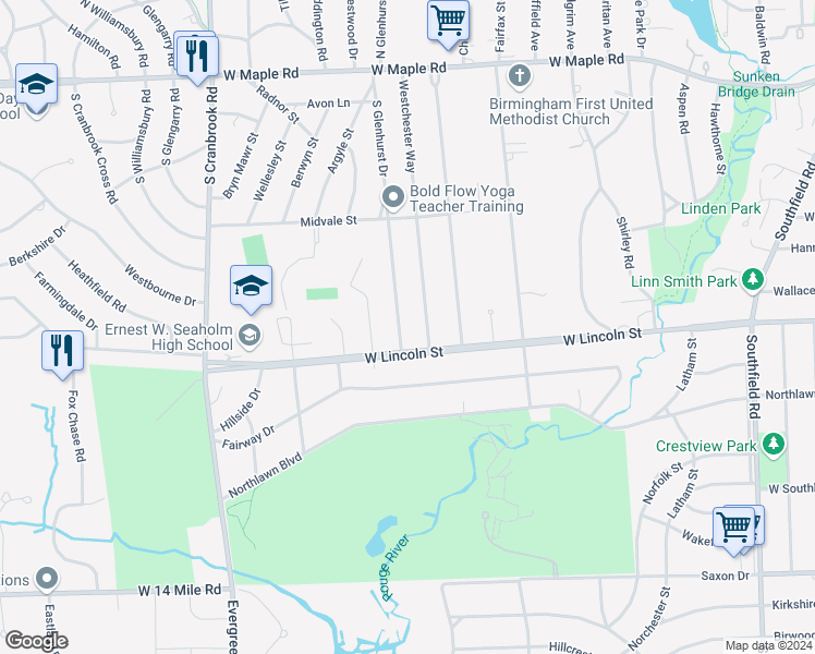 map of restaurants, bars, coffee shops, grocery stores, and more near 1019 South Glenhurst Drive in Birmingham