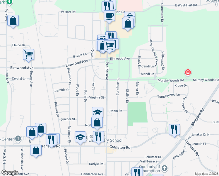 map of restaurants, bars, coffee shops, grocery stores, and more near 2425 County Highway G in Beloit