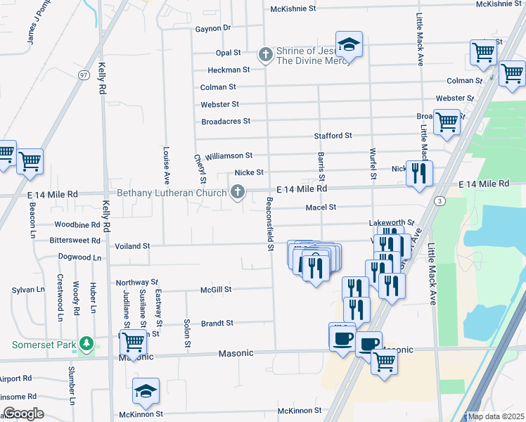 map of restaurants, bars, coffee shops, grocery stores, and more near 19565 Spagnuolo Lane in Roseville