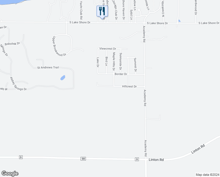 map of restaurants, bars, coffee shops, grocery stores, and more near W4715 Hillcrest Drive in Fontana-on-Geneva Lake