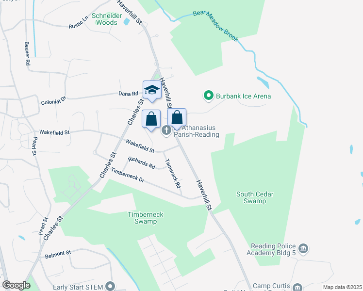 map of restaurants, bars, coffee shops, grocery stores, and more near 273 Haverhill Street in Reading