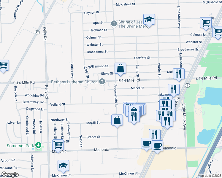 map of restaurants, bars, coffee shops, grocery stores, and more near 19586 Spagnuolo Lane in Roseville
