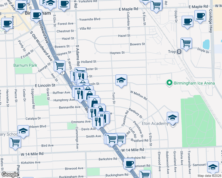 map of restaurants, bars, coffee shops, grocery stores, and more near 1583 Ruffner Avenue in Birmingham