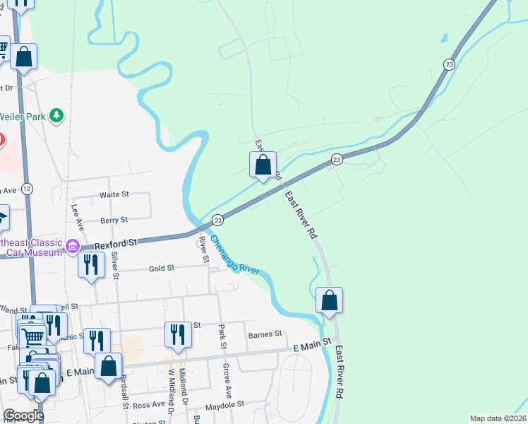 map of restaurants, bars, coffee shops, grocery stores, and more near 4814 New York 23 in Norwich