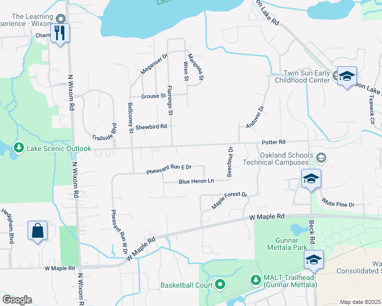 map of restaurants, bars, coffee shops, grocery stores, and more near 2891 Potter Road in Wixom