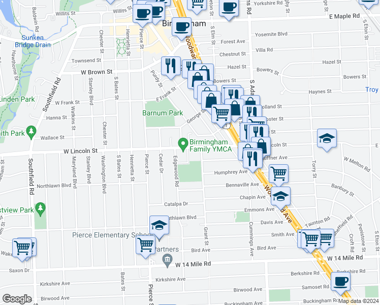 map of restaurants, bars, coffee shops, grocery stores, and more near 1151 Floyd Street in Birmingham