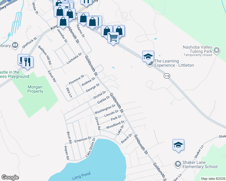 map of restaurants, bars, coffee shops, grocery stores, and more near 137 Goldsmith Street in Littleton