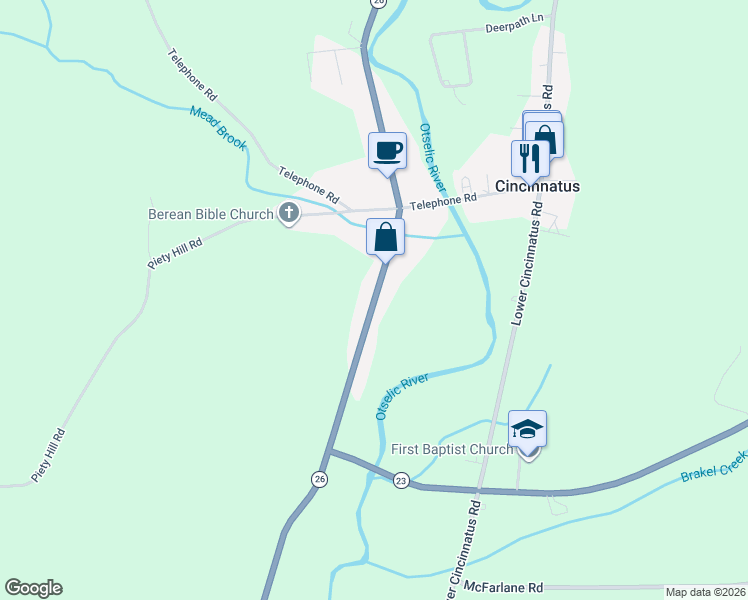 map of restaurants, bars, coffee shops, grocery stores, and more near 2717 New York 26 in Cincinnatus