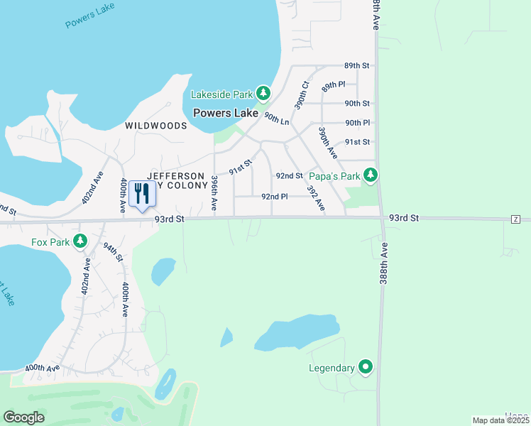 map of restaurants, bars, coffee shops, grocery stores, and more near 39308 93rd Street in Genoa City
