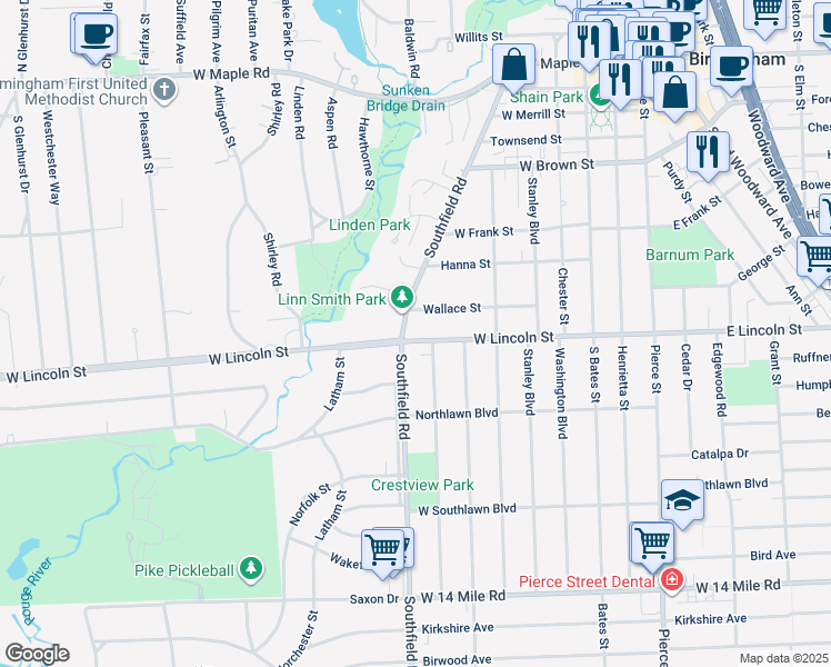 map of restaurants, bars, coffee shops, grocery stores, and more near 862 West Lincoln Street in Birmingham