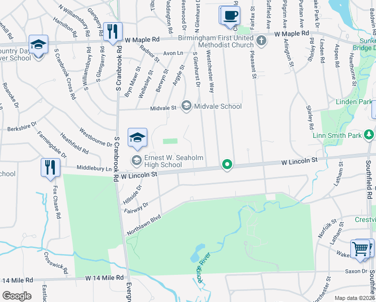 map of restaurants, bars, coffee shops, grocery stores, and more near 966 Woodlea Street in Birmingham