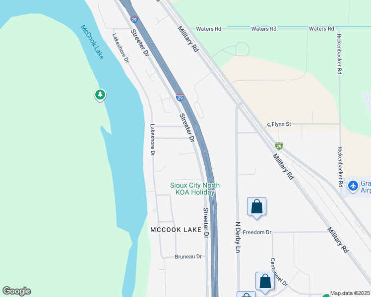 map of restaurants, bars, coffee shops, grocery stores, and more near 745 Streeter Drive in North Sioux City