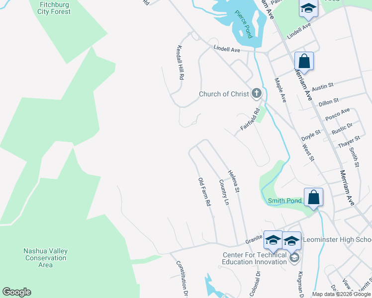 map of restaurants, bars, coffee shops, grocery stores, and more near 190 Old Farm Road in Leominster
