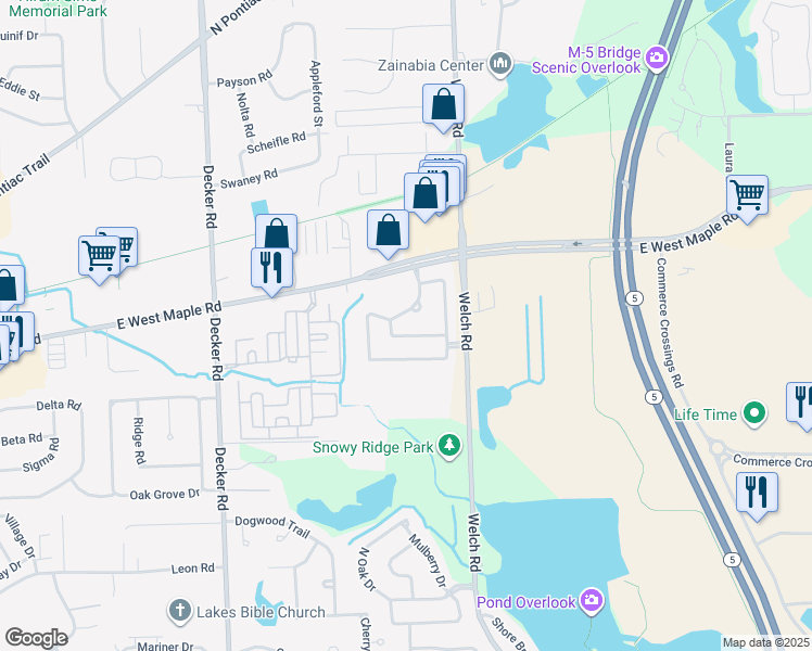 map of restaurants, bars, coffee shops, grocery stores, and more near 2118 Red Maple Lane in Commerce Charter Township