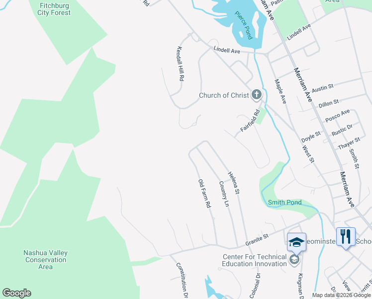 map of restaurants, bars, coffee shops, grocery stores, and more near 190 Old Farm Road in Leominster