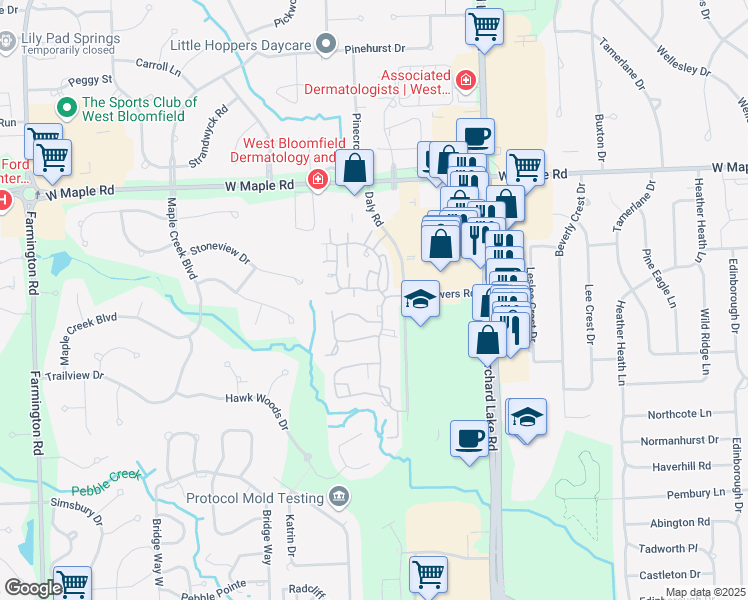 map of restaurants, bars, coffee shops, grocery stores, and more near in Oakland County