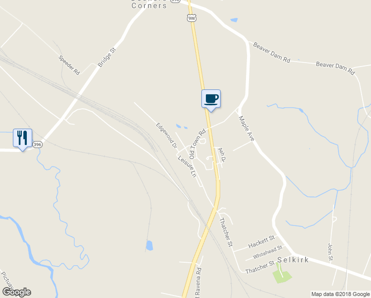 map of restaurants, bars, coffee shops, grocery stores, and more near 3 Breckenridge Drive in Selkirk