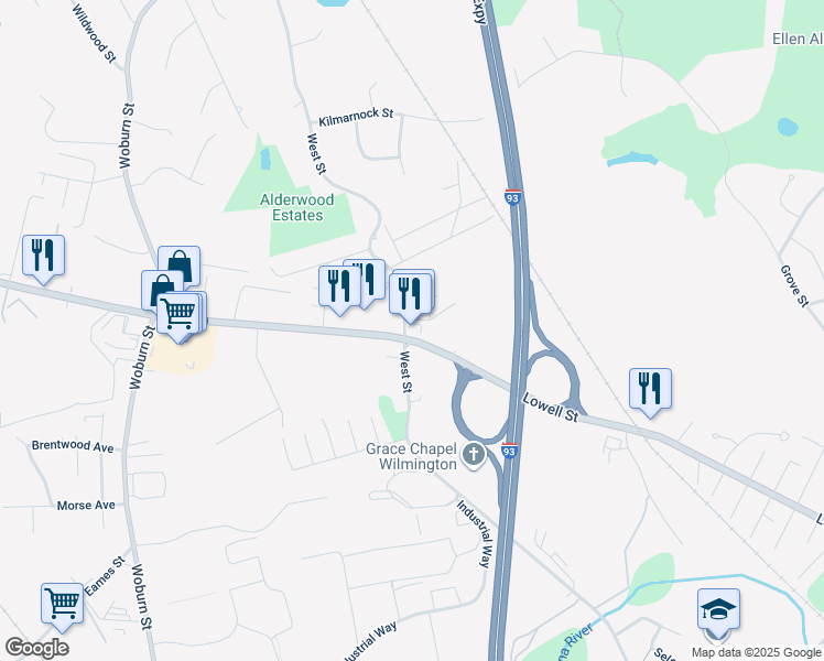 map of restaurants, bars, coffee shops, grocery stores, and more near 316 Lowell Street in Wilmington