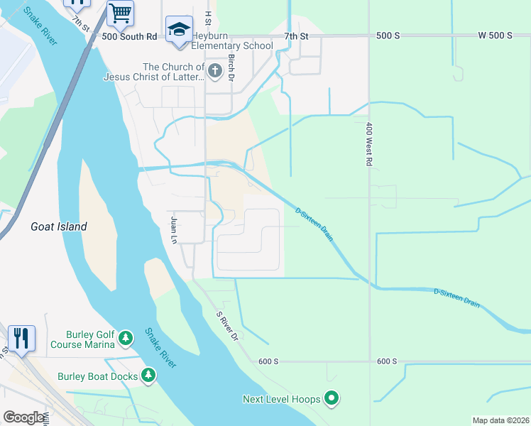 map of restaurants, bars, coffee shops, grocery stores, and more near 201 Villa Drive in Heyburn