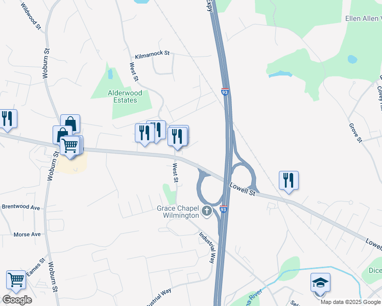 map of restaurants, bars, coffee shops, grocery stores, and more near 316 Lowell Street in Wilmington