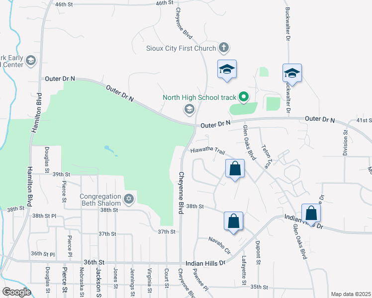 map of restaurants, bars, coffee shops, grocery stores, and more near 3998 Cheyenne Blvd in Sioux City