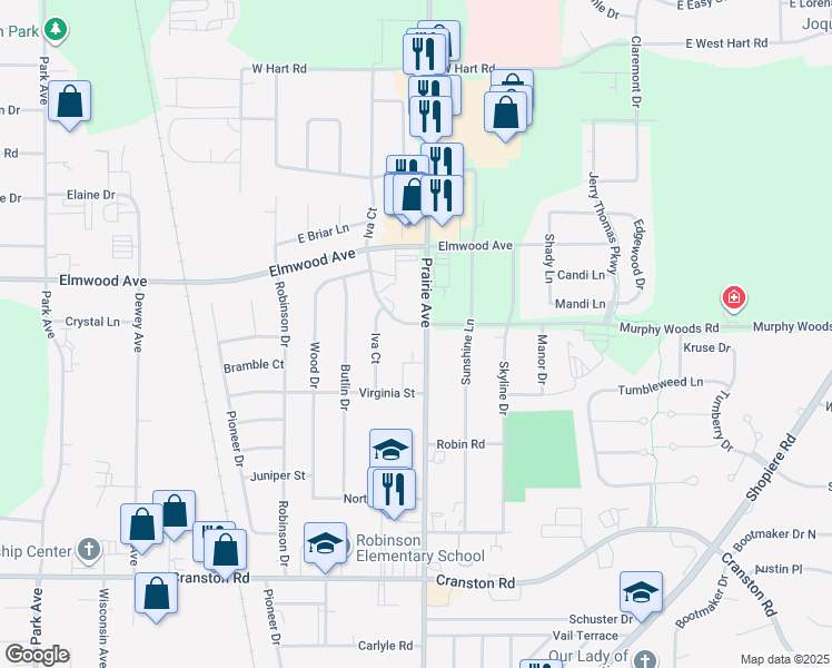 map of restaurants, bars, coffee shops, grocery stores, and more near 2425 County Highway G in Beloit