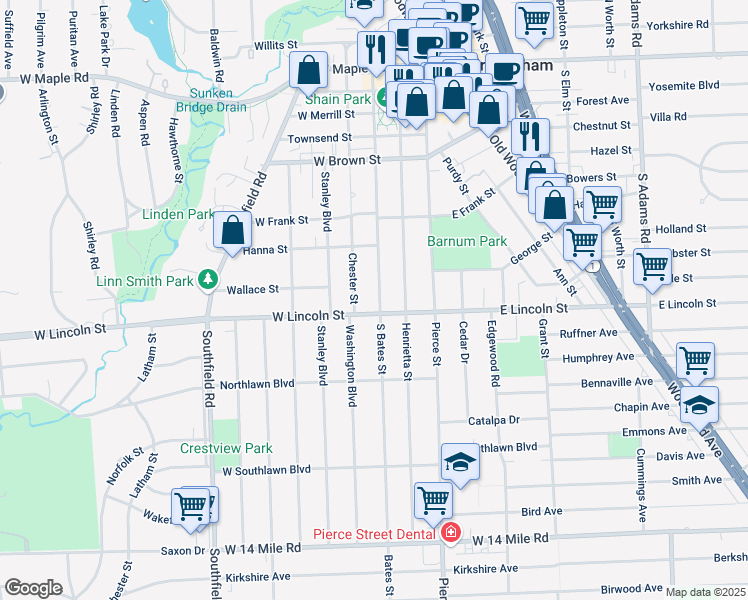 map of restaurants, bars, coffee shops, grocery stores, and more near 936 South Bates Street in Birmingham