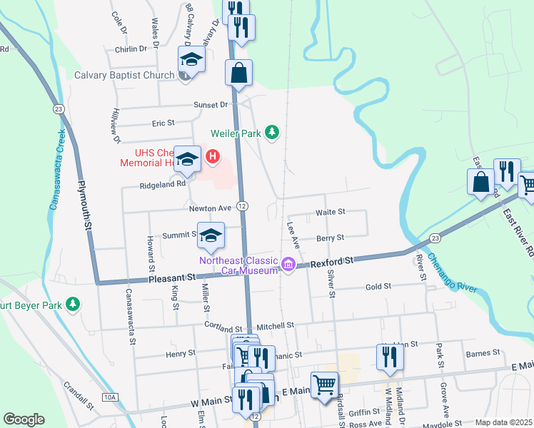 map of restaurants, bars, coffee shops, grocery stores, and more near 156 North Broad Street in Norwich