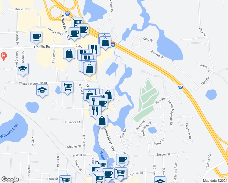 map of restaurants, bars, coffee shops, grocery stores, and more near 8643 Wayside Drive in Brighton