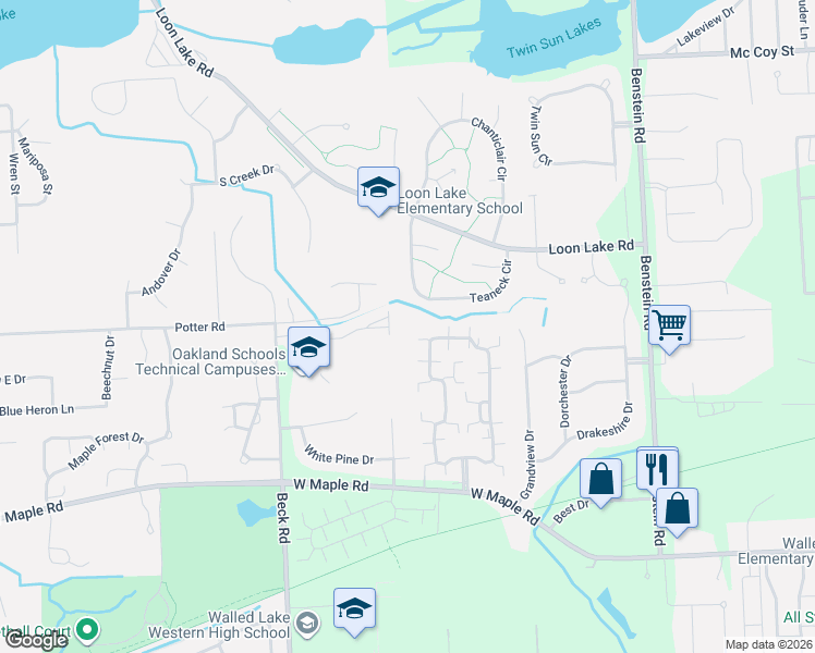 map of restaurants, bars, coffee shops, grocery stores, and more near 2045 Teaneck Circle in Wixom