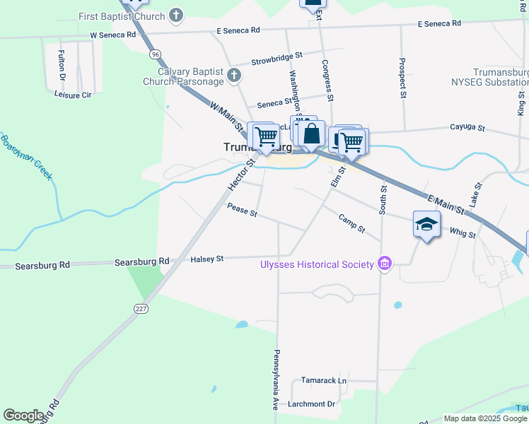 map of restaurants, bars, coffee shops, grocery stores, and more near 16 Pease Street in Trumansburg