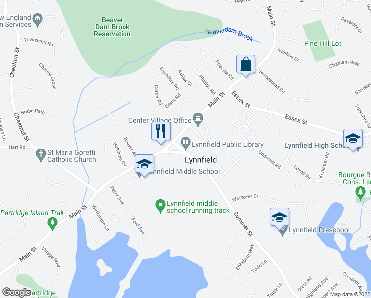 map of restaurants, bars, coffee shops, grocery stores, and more near 18 Summer Street in Lynnfield