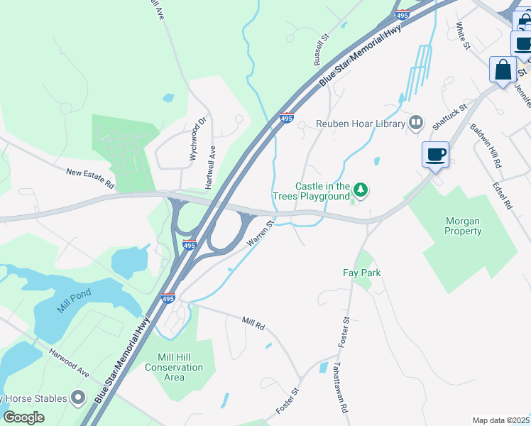 map of restaurants, bars, coffee shops, grocery stores, and more near King Street in Littleton