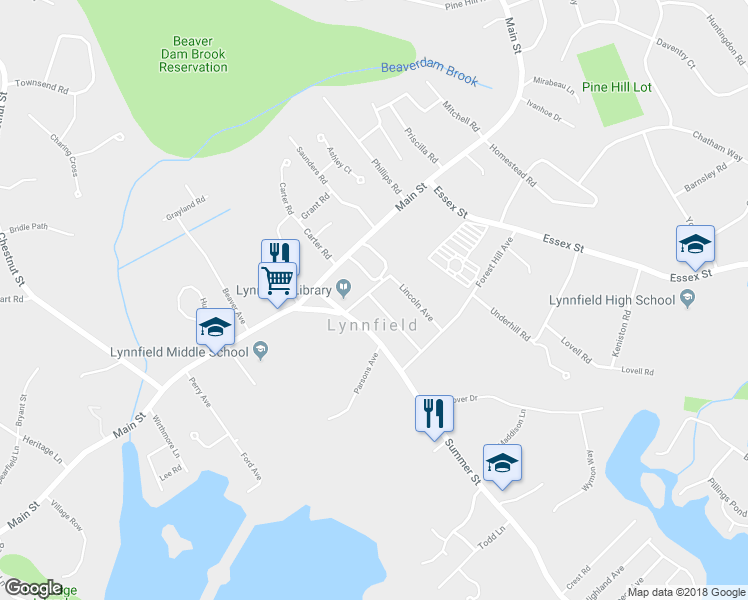 map of restaurants, bars, coffee shops, grocery stores, and more near 66 Howard Avenue in Lynnfield