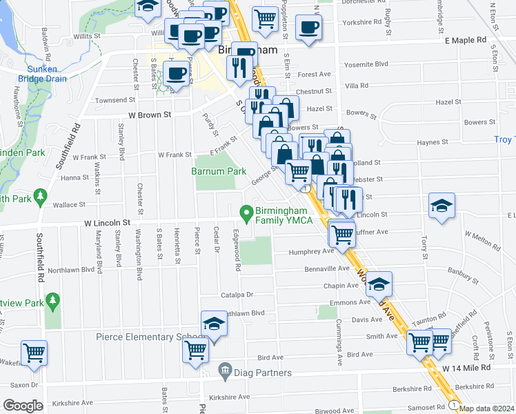map of restaurants, bars, coffee shops, grocery stores, and more near 932 Purdy Street in Birmingham