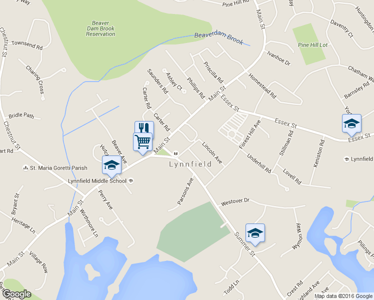 map of restaurants, bars, coffee shops, grocery stores, and more near 20 Arlington Street in Lynnfield