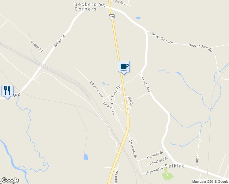 map of restaurants, bars, coffee shops, grocery stores, and more near 35 Garden Circle in Selkirk