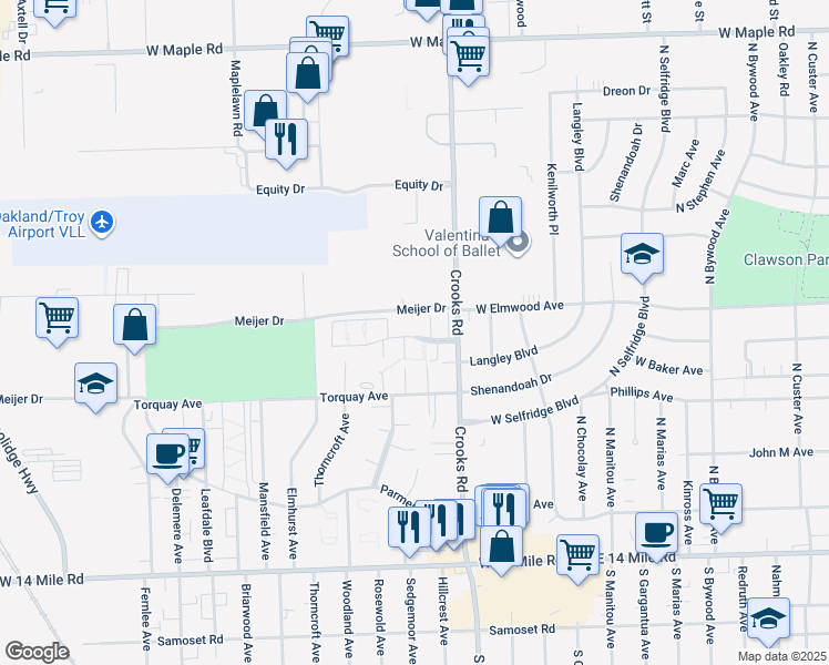 map of restaurants, bars, coffee shops, grocery stores, and more near 1922 Wickham Street in Royal Oak