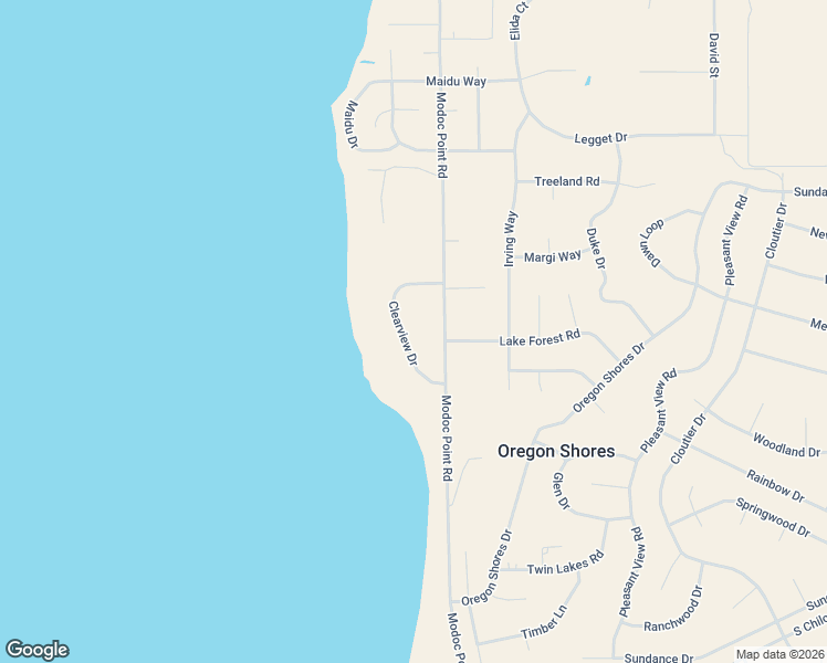 map of restaurants, bars, coffee shops, grocery stores, and more near 34903 Modoc Point Road in Chiloquin