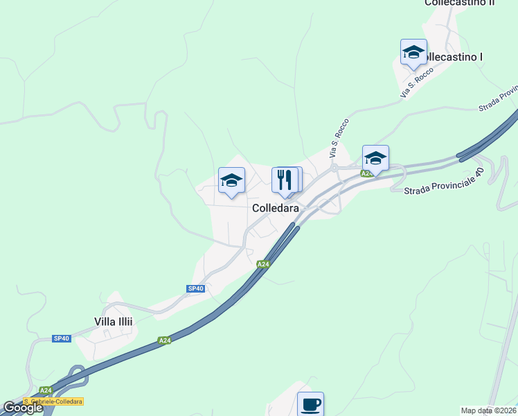 map of restaurants, bars, coffee shops, grocery stores, and more near 45 Via Nuova in Colledara