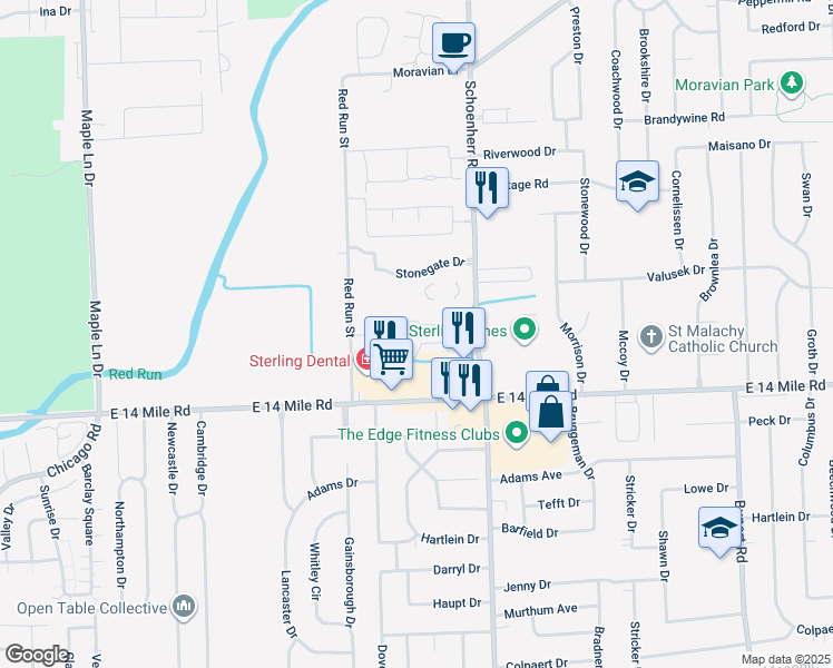 map of restaurants, bars, coffee shops, grocery stores, and more near 13368 Northside Drive in Sterling Heights