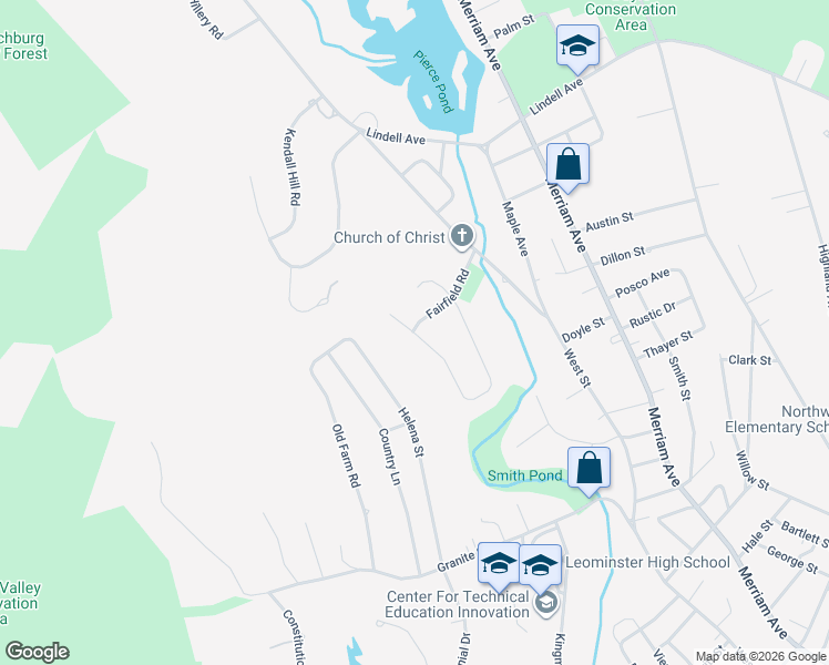 map of restaurants, bars, coffee shops, grocery stores, and more near 72 Fairfield Road in Leominster