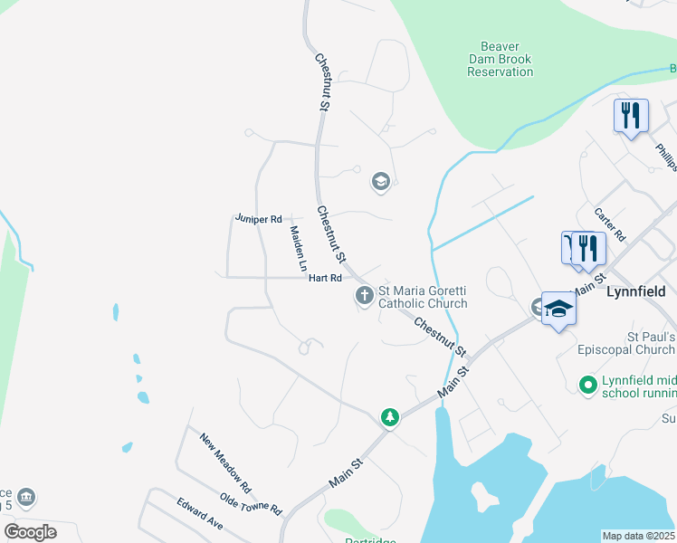 map of restaurants, bars, coffee shops, grocery stores, and more near 6 Hart Road in Lynnfield
