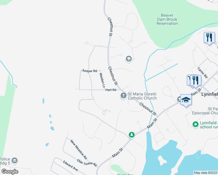 map of restaurants, bars, coffee shops, grocery stores, and more near 6 Hart Road in Lynnfield