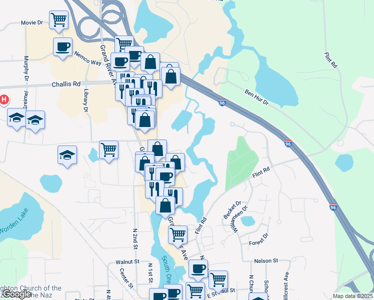 map of restaurants, bars, coffee shops, grocery stores, and more near 8643 Wayside Drive in Brighton