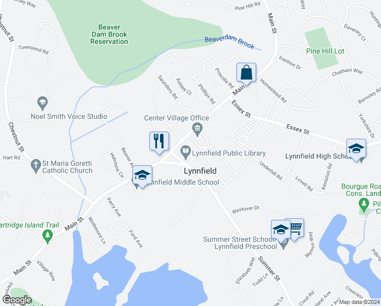map of restaurants, bars, coffee shops, grocery stores, and more near 20 Arlington Street in Lynnfield