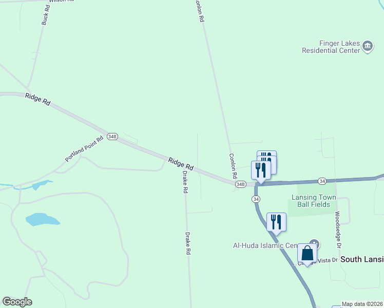 map of restaurants, bars, coffee shops, grocery stores, and more near 12 Beach Road in Lansing