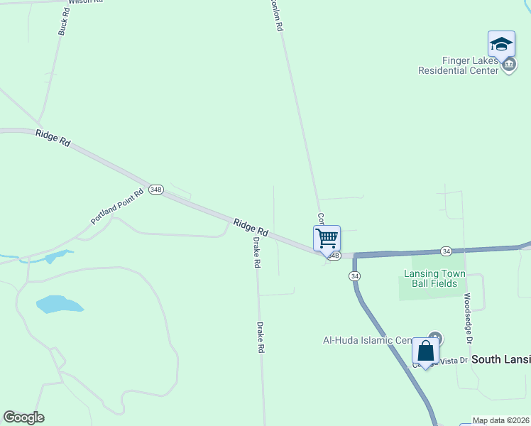 map of restaurants, bars, coffee shops, grocery stores, and more near 12 Beach Road in Lansing